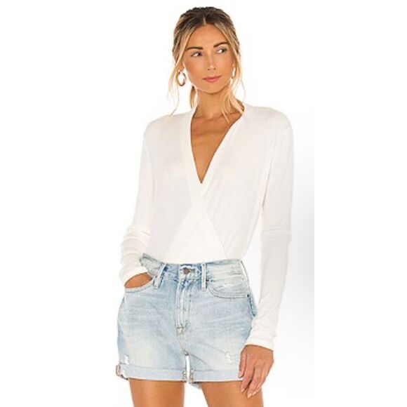 Bobi Modal Wide Rib Wrap Top Long-sleeve in White Womens Size L NWT - Picture 7 of 7